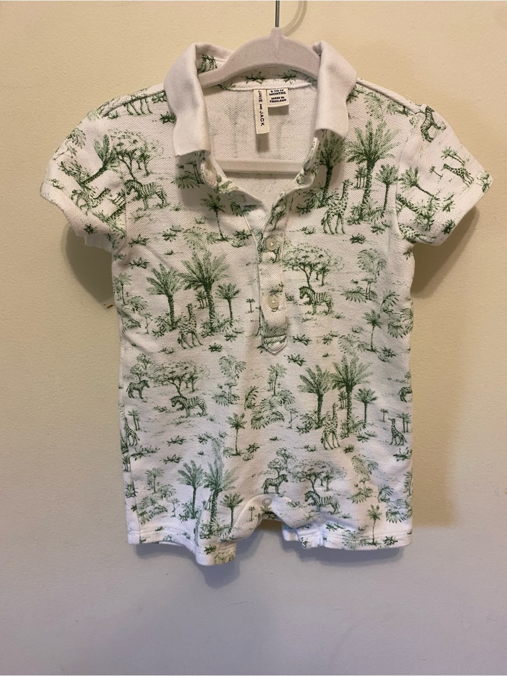 Janie & Jack Green Safari Print Polo Romper - 6-12 months